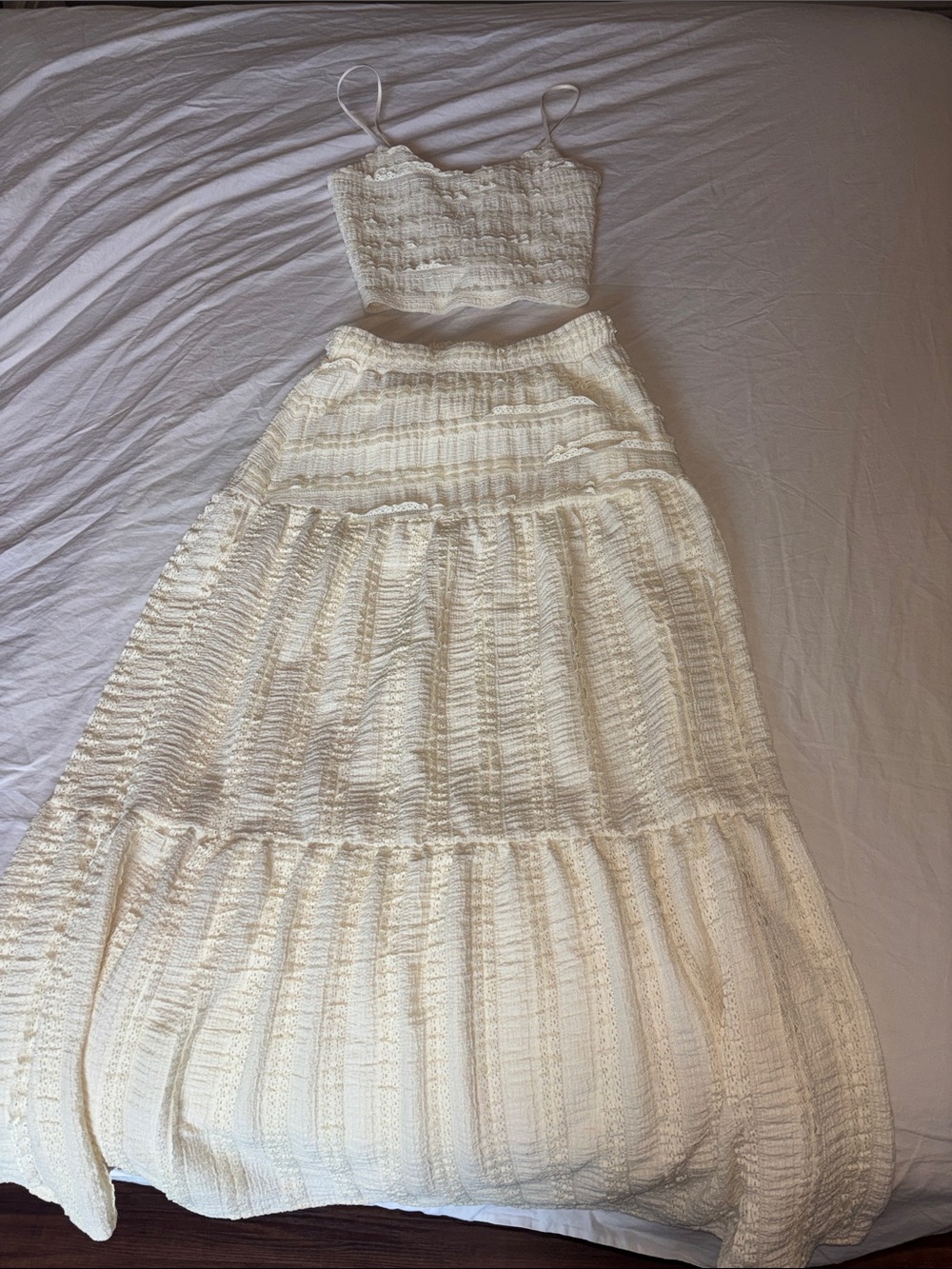 GLG Cream Two-Piece Cropped Top and Maxi Skirt Set